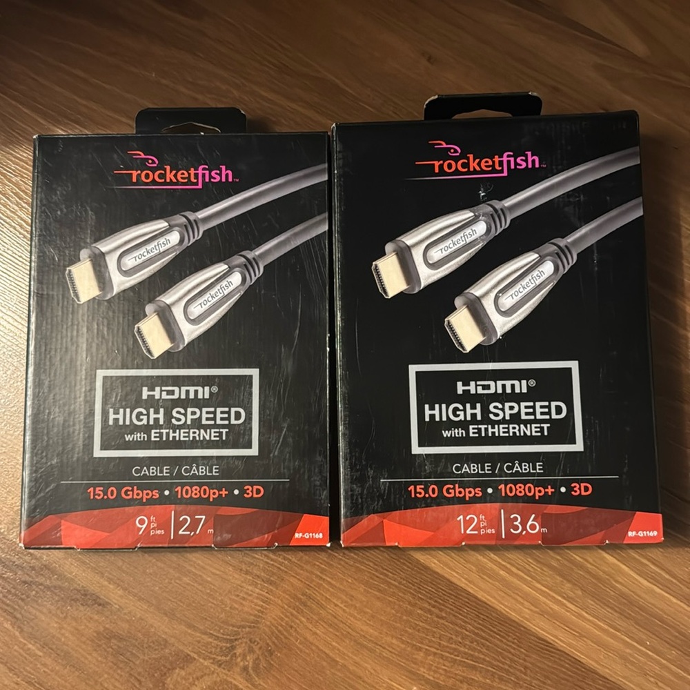 2 rocketfish HMDI cables 9 feet + 12 feet Open Box